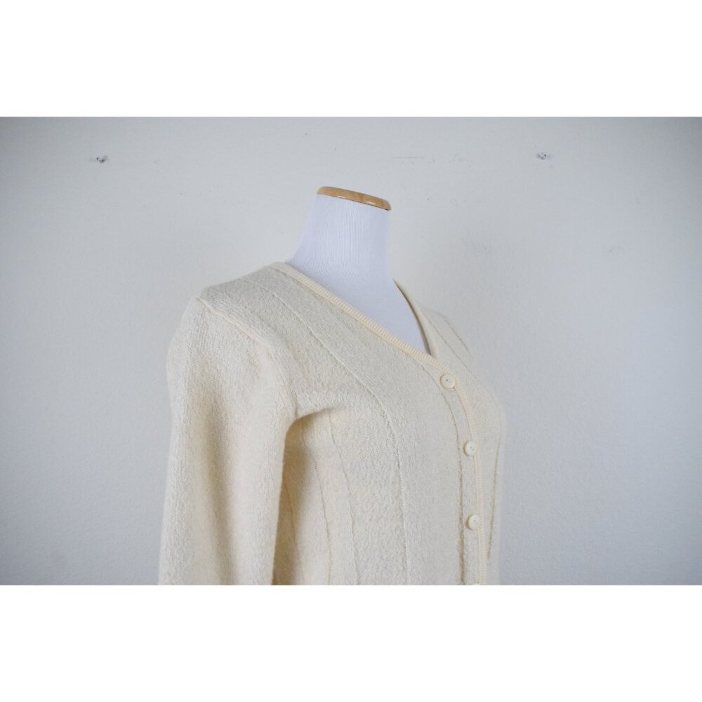 Vintage Cropped Cream Cardigan |‎ 80's acrylic-wool cable knit sweater - Picture 4 of 10